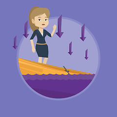 Image showing Business woman standing in sinking boat.