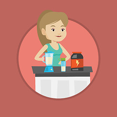 Image showing Young woman making protein cocktail.