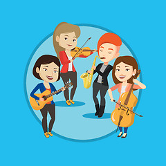 Image showing Band of musicians playing on musical instruments.