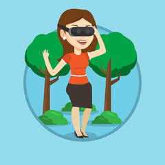 Image showing Woman wearing virtual reality headset in the park.