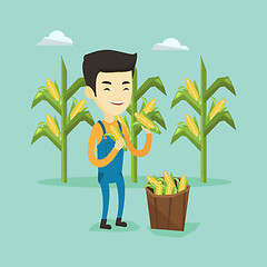 Image showing Farmer collecting corn vector illustration.