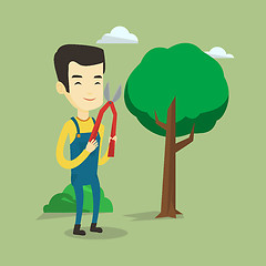 Image showing Farmer with pruner in garden vector illustration.