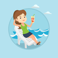 Image showing Woman relaxing on beach chair vector illustration.