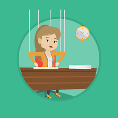 Image showing Business woman marionette on ropes working.