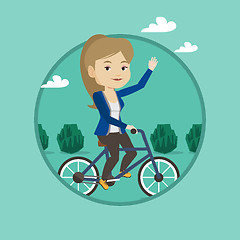 Image showing Woman riding bicycle vector illustration.