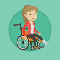 Image showing Woman with broken leg sitting in wheelchair.