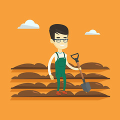 Image showing Farmer with shovel at field vector illustration.