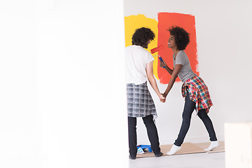 Image showing multiethnic couple painting interior wall