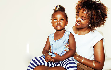 Image showing adorable sweet young afro-american mother with cute little daugh