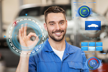 Image showing auto mechanic or smith showing ok at car workshop