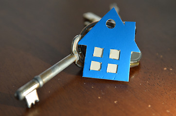 Image showing Bunch of keys with house shaped cardboard