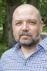 Image showing handsome bearded man portrait outdoors