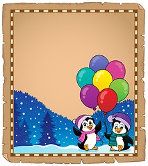 Image showing Happy party penguins parchment 1