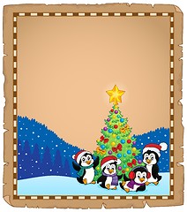 Image showing Christmas tree and penguins parchment 2