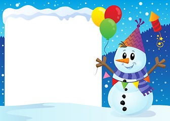 Image showing Snowy frame with party snowman 1