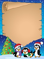 Image showing Christmas penguins thematic parchment 1