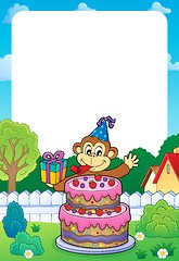 Image showing Frame with cake and party monkey theme 1