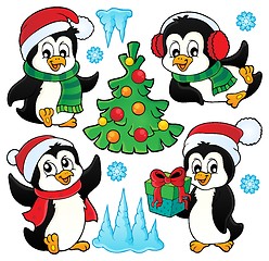 Image showing Christmas penguins thematic set 1