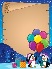 Image showing Happy party penguins parchment 2