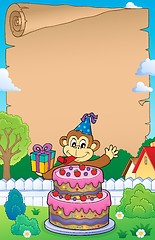 Image showing Parchment with cake and party monkey