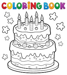 Image showing Coloring book cake with 5 candles