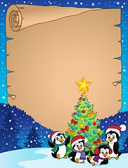 Image showing Christmas tree and penguins parchment 1