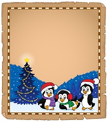 Image showing Christmas penguins thematic parchment 2