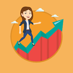 Image showing Business woman standing on growth graph.