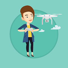 Image showing Woman flying drone vector illustration.