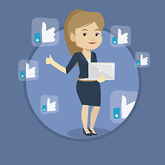 Image showing Woman with like social network buttons.