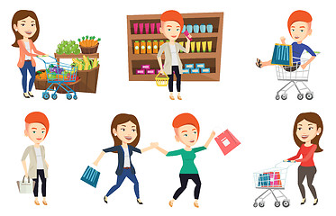 Image showing Vector set of shopping people characters.