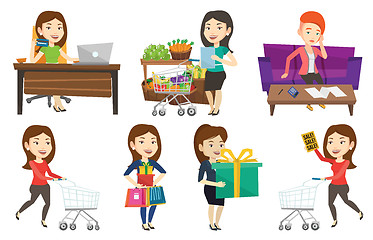 Image showing Vector set of shopping people characters.