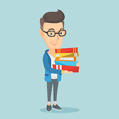 Image showing Man holding pile of books vector illustration.