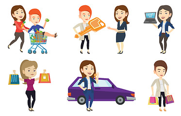 Image showing Vector set of shopping people characters.