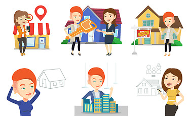 Image showing Vector set of real estate agents and house owners.