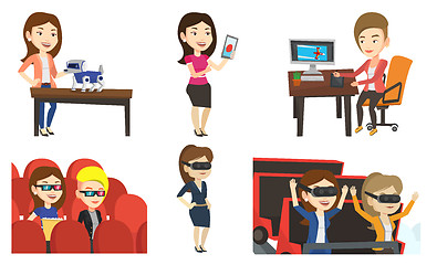 Image showing Vector set of people using modern technologies.