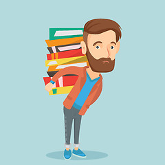 Image showing Student with pile of books vector illustration.