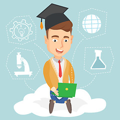 Image showing Graduate sitting on cloud vector illustration.