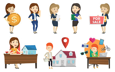 Image showing Vector set of real estate agents and house owners.