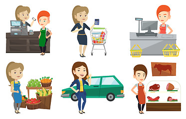 Image showing Vector set of shopping people characters.