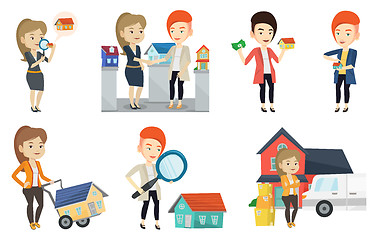 Image showing Vector set of real estate agents and house owners.