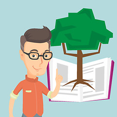 Image showing Student pointing at tree of knowledge.