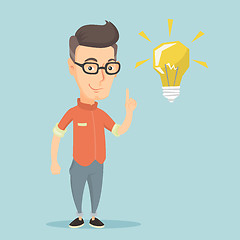 Image showing Student pointing at idea bulb vector illustration