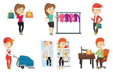 Image showing Vector set of shopping people characters.