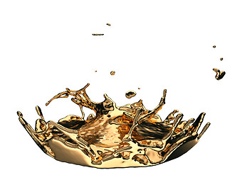 Image showing Liquid gold or oil splatter and splashes isolated on white