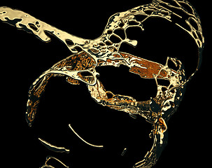 Image showing Liquid gold or oil splatter and splashes isolated on black