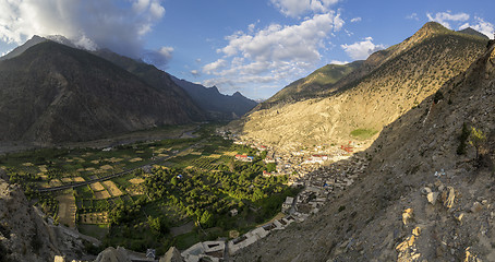 Image showing Marpha village and apple gardens in Mustang