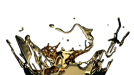 Image showing Liquid gold or oil splatter and splashes isolated on white