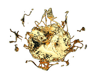 Image showing Liquid gold or oil splatter and splashes isolated on white