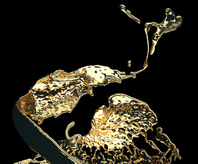 Image showing Liquid gold or oil splatter and splashes isolated on black